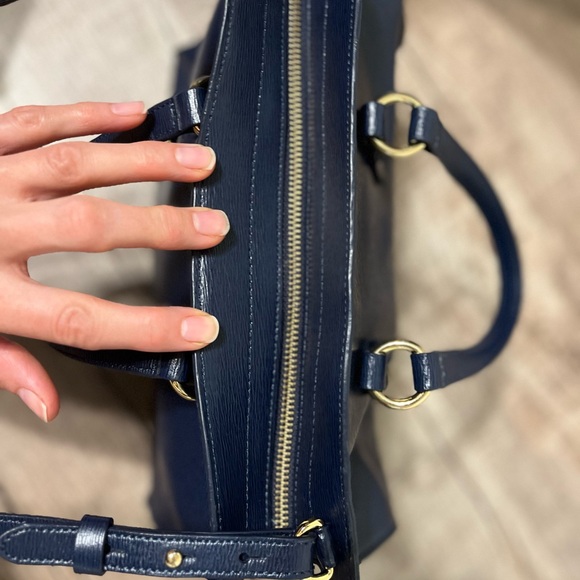Lauren Ralph Lauren Navy Saffiano Faux Leather Satchel with Gold Hardware